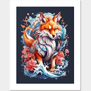 Kitsune fox, Japanese wave Posters and Art